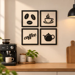 Kit 4 Quadros Cantinho Do Café Mdf Relevo 15cm Decoração Para Cozinha Parede Café 3d Plaquinha