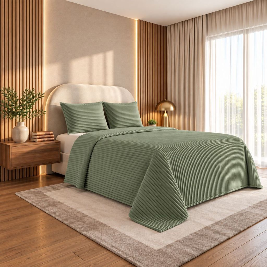 Kit Colcha Canelada Queen 2,40 m x 2,50 m 2 Fronhas Alto relevo Várias Cores