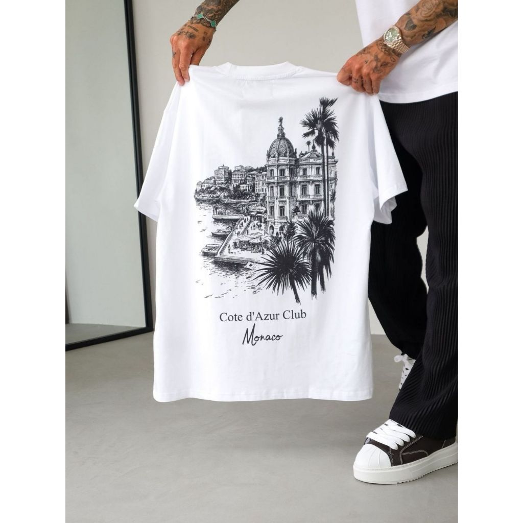 Camiseta Masculina Estampada: Monaco Club - Moderna 100% Algodão Manga Curta Gola Redonda Tecido Leve Confortável Casual