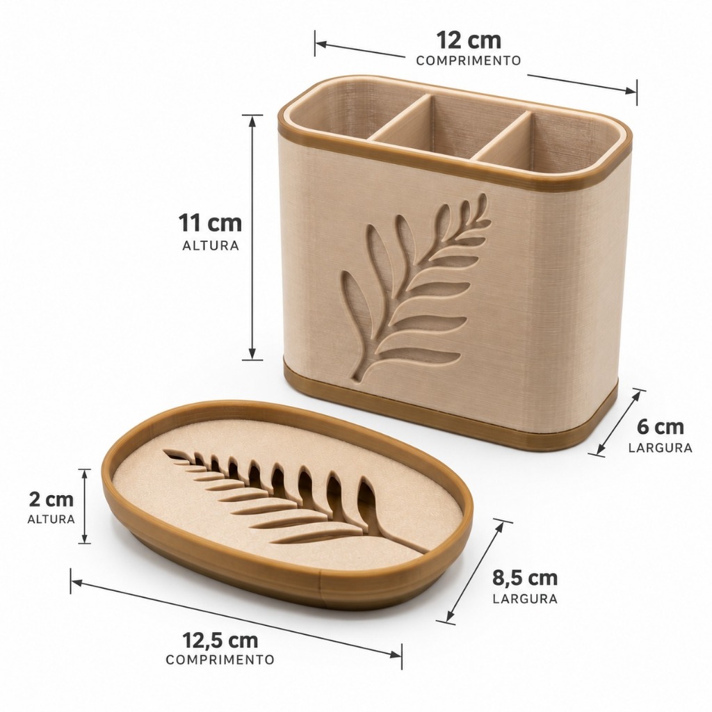 Kit Saboneteira e Porta Escova de Dente para Banheiro Moderno — imagem 2 de 2