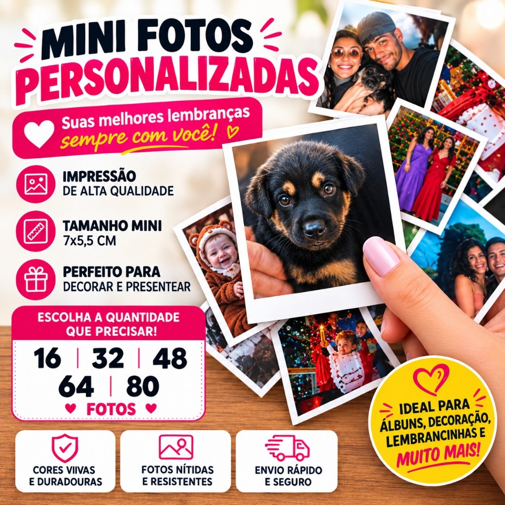 Mini Foto Polaroide - Kit 80 fotos - Cabe na capinha de celular - Alta qualidade - Entrega Full - Sem Legendas