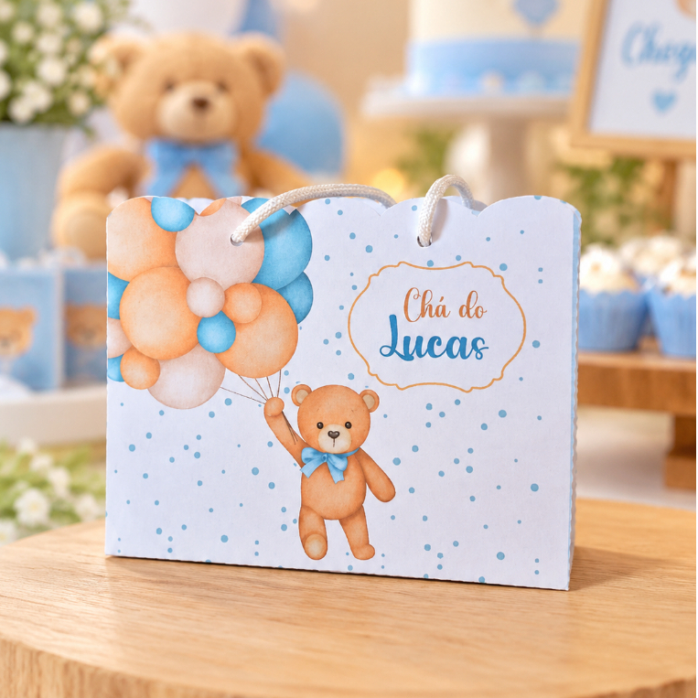 Sacolinha cha de bebe ursinho - lembrancinha chá de bebe menino ursinho azul