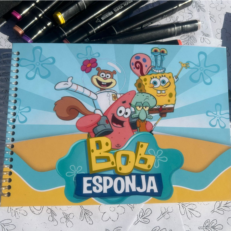 Livro de Colorir Bob Esponja A5 Capa Dura Espiral Infantil Criativo Educativo Caderno Pintura