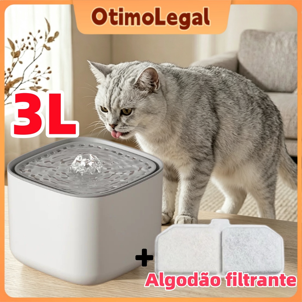 3L Bebedouro Fonte de Água para Cães e Gatos com Filtro Automático e Grande Capacidade