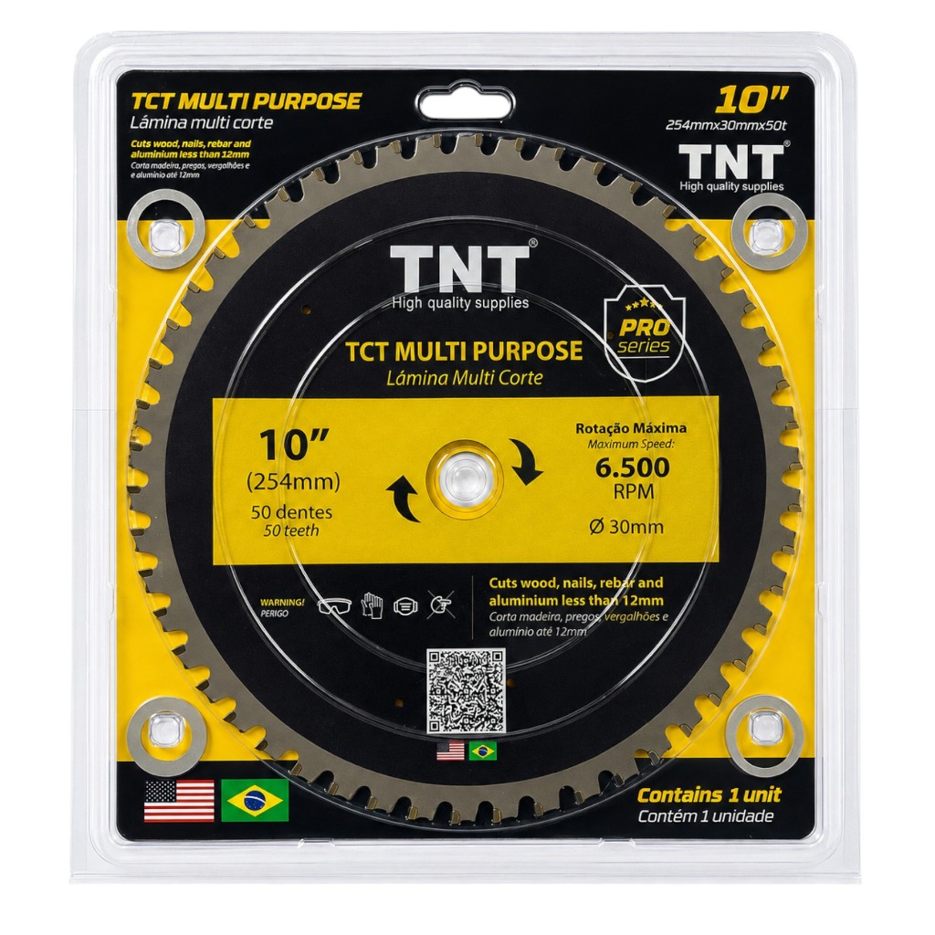Lamina Serra Circular 254mm (10") X Furo de 30mm X 50 Dentes Multicorte Corta Tudo Aço, Alumínio