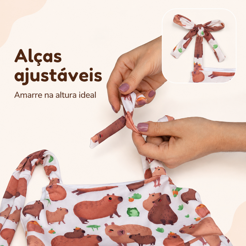 Vestido Infantil Menina Capivara Com Lacinho Proteção UV 50+ Rodado Mini Boo — imagem 2 de 2