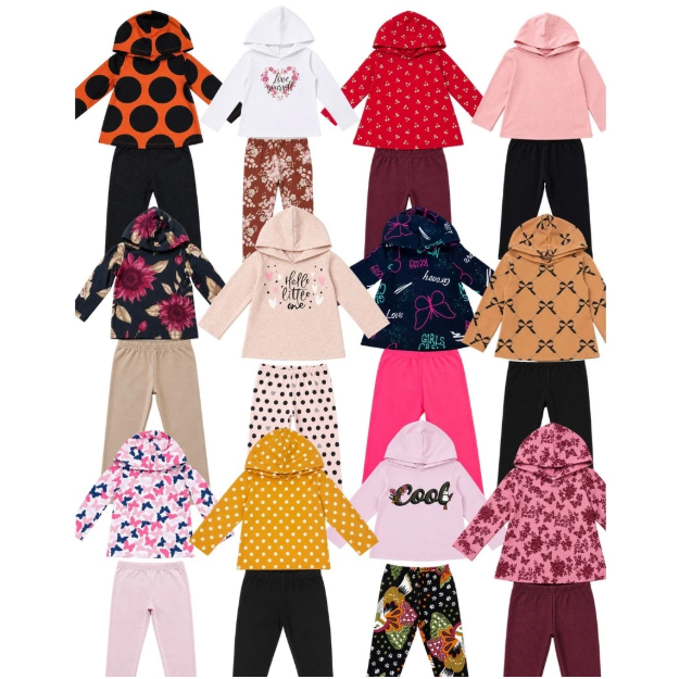 Conjunto Menina Pipa -  Blusa Moletom Com Capuz e Legging Flanelada