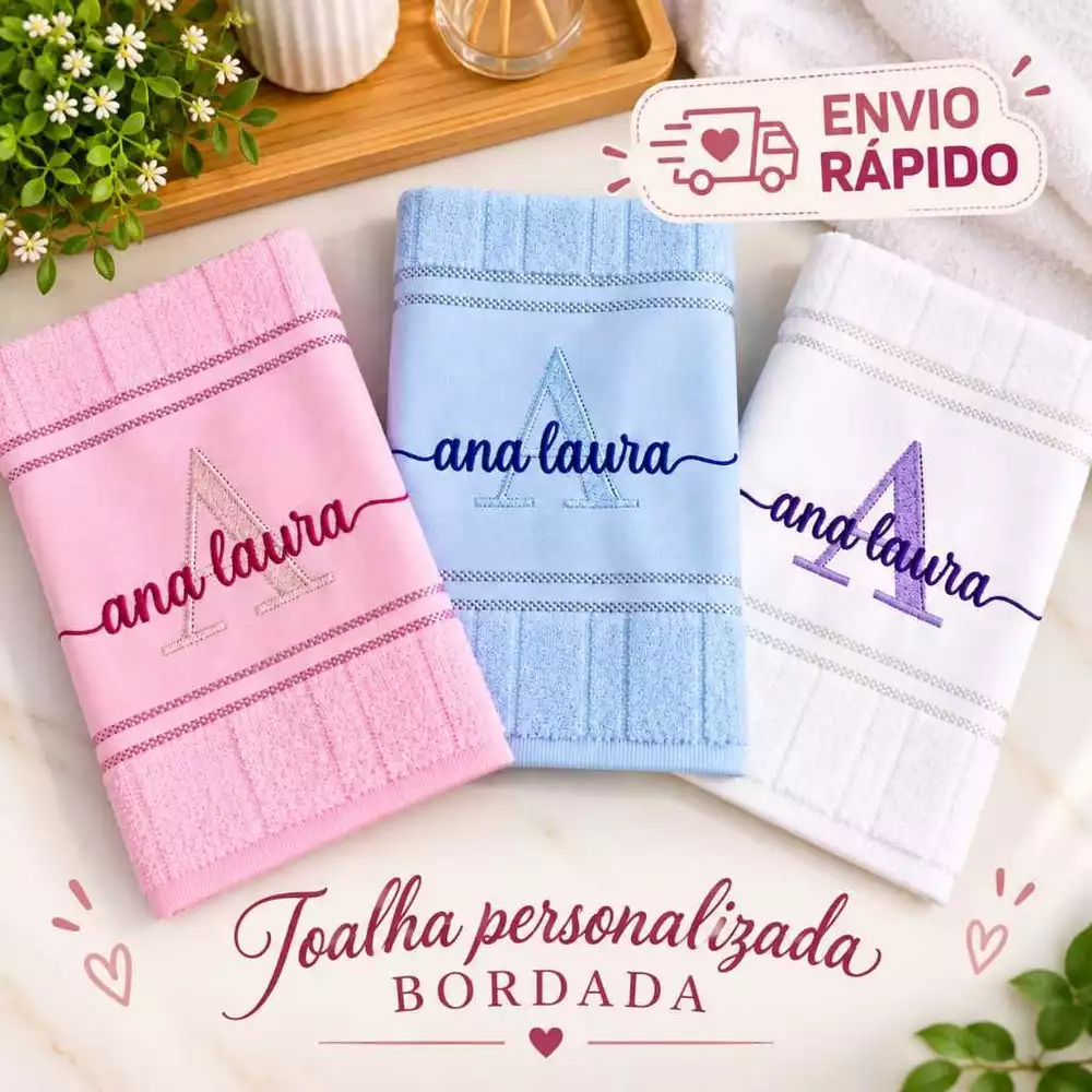 Toalha de Boca Bordada Infantil Bebê Personalizada Lavabo Inicial+Nome Bordado Maternidade Escolar Creche