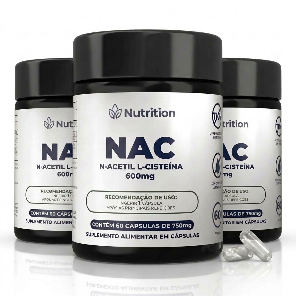NAC N-Acetil LCisteína 600mg Antioxidante, Detox, Imunidade e Saúde do Fígado 60, 120 ou 180 Caps