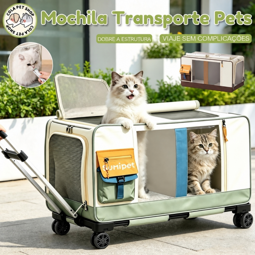 Bolsa de Transporte Pet Grande e Dobrável com Rodinhas 360° para Gatos e Cães Pequenos