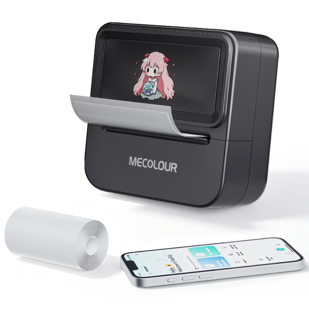 Mecolour Impressora Térmica de Etiquetas Bluetooth USB Branca Portátil com 1 Rolo