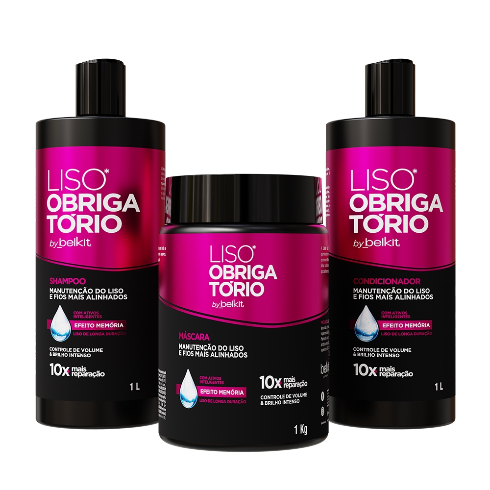 Imagem Kit Profissional Liso Obrigatório 1L BELKIT - Shampoo, Condicionador e Máscara