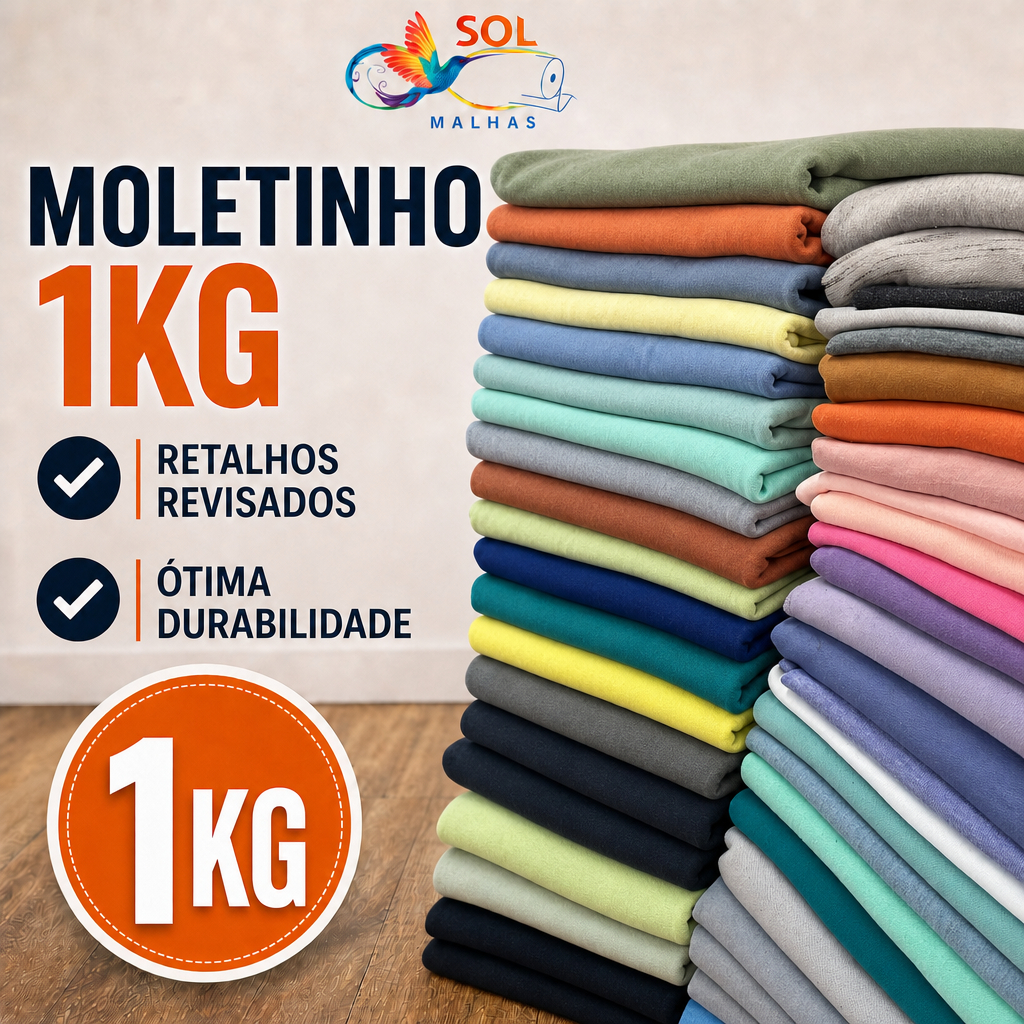 1kg Retalhos Moletinho, Moletom Careca Lisos