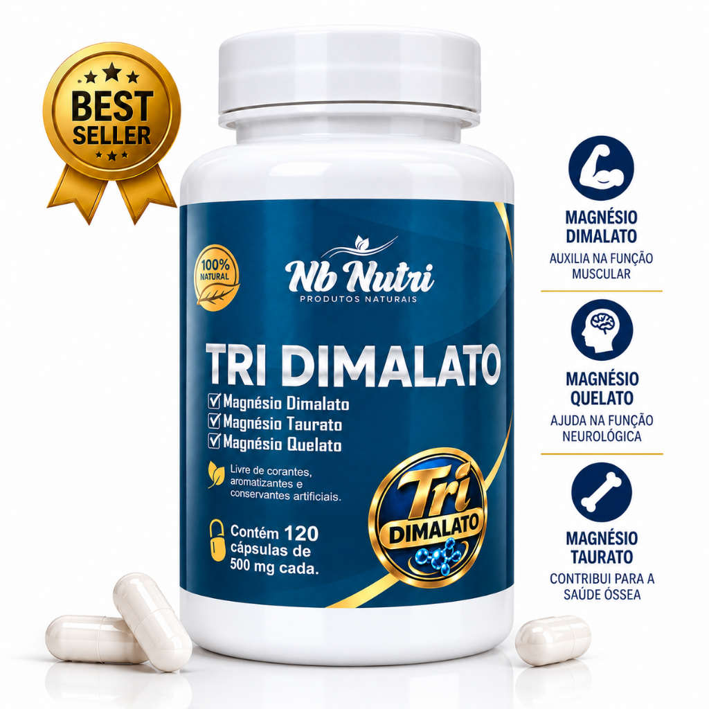 Magnésio Dimalato Tri – 120 Cápsulas Suplemento Composto Mais Disposição