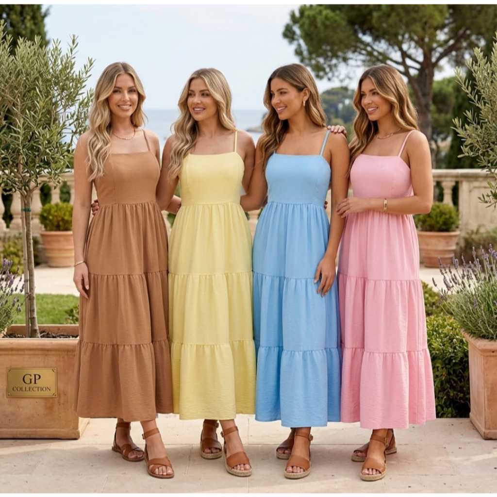 vestido longo feminino Tecido duna com alça fina Ajustavel na costa tem elasteco de um centimetro Moda 2026 Tendencia