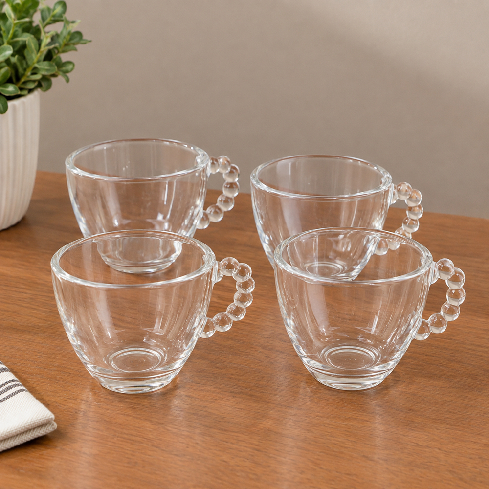 Kit 4 Xícaras de Café Pearl 80ml Cristal Wolff sem Pires para Expresso Café Mesa Posta Elegante Casa Lar Pequeno