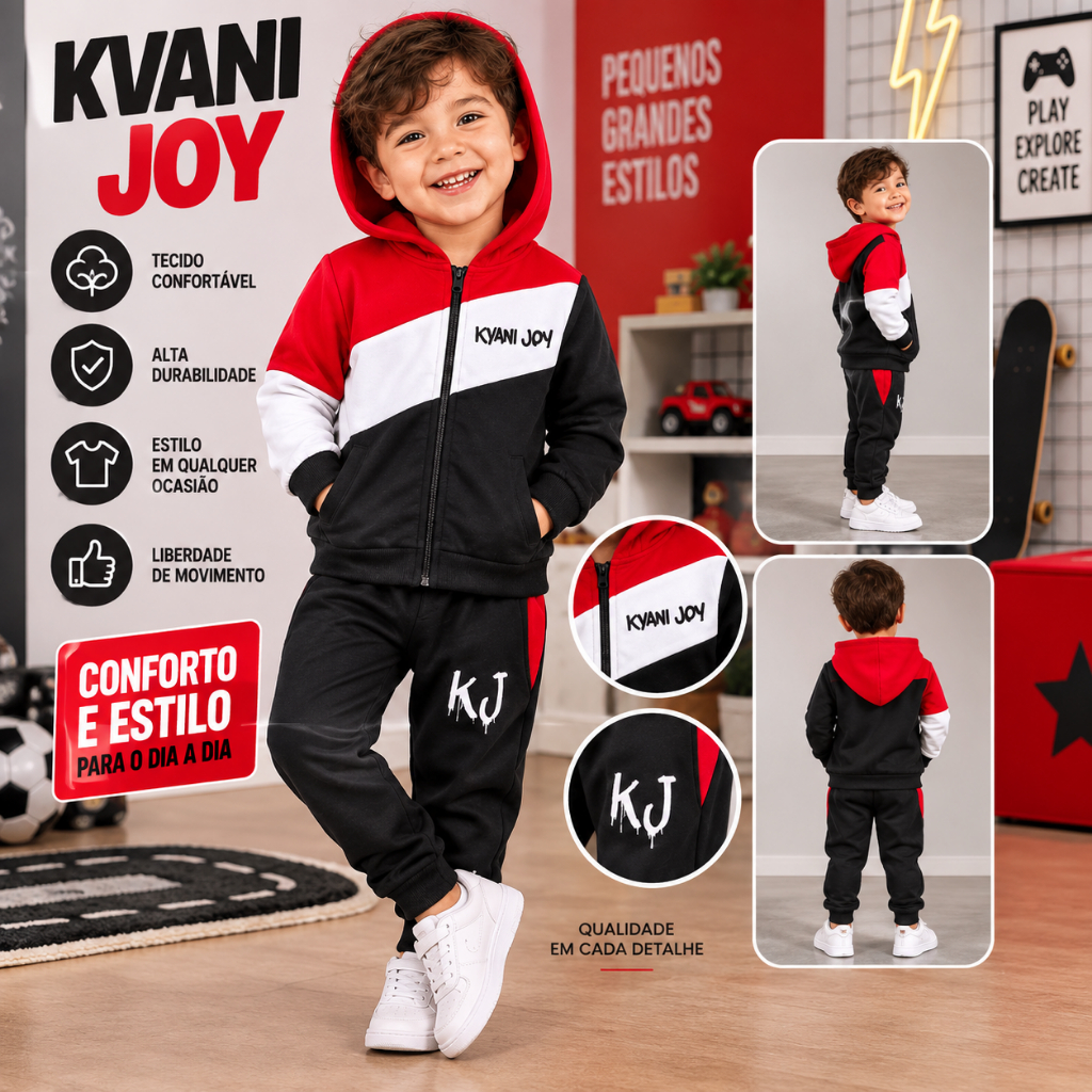 Conjunto Infantil Masculino de Inverno - Calça + Casaco com Capuz - Tamanho 2 ao 12 Anos