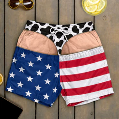 Bermuda Short Praia Tactel 3D Biquini Engraçado Meme Zuera Bandeira EUA Masculino Seca Rapido