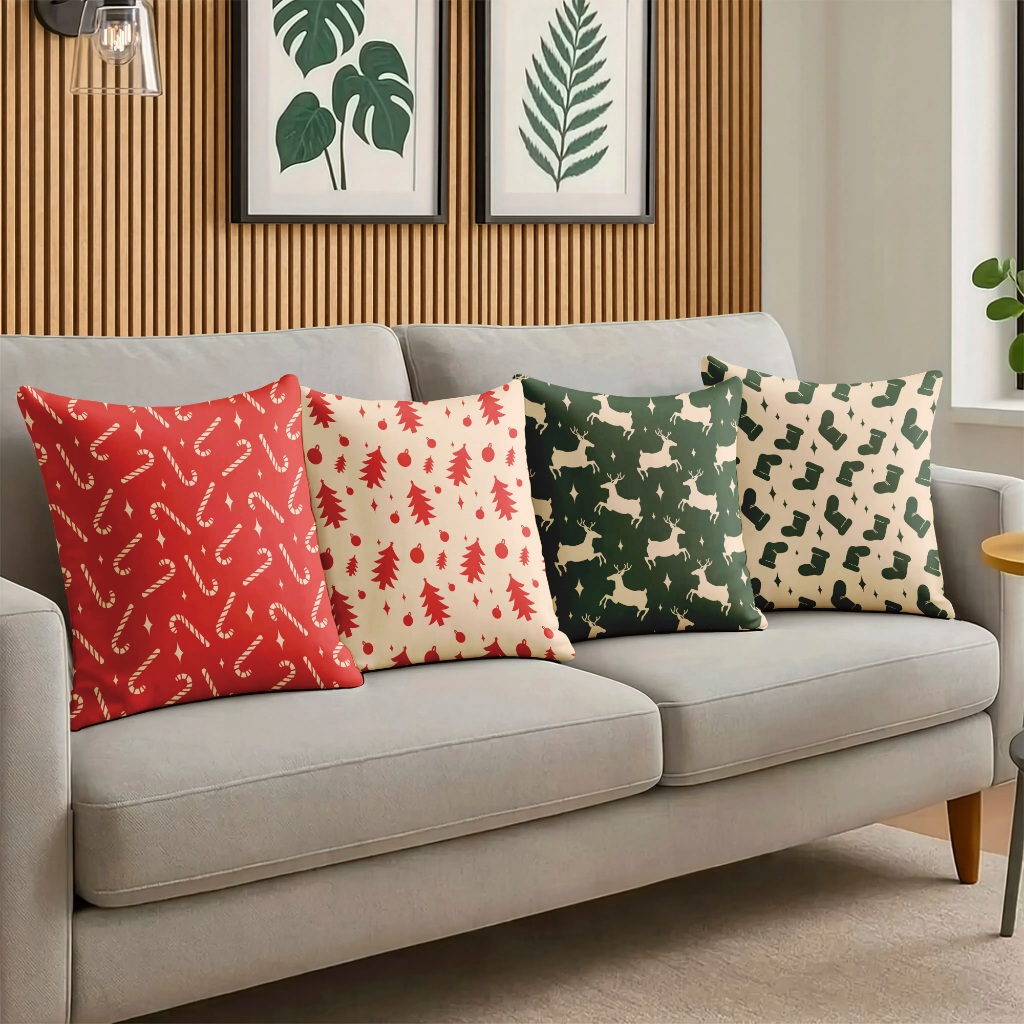 Kit 4 Capas De Almofadas Decorativas Natal Decorações Temáticas Noite Feliz Sofá Natalino Papai Noel