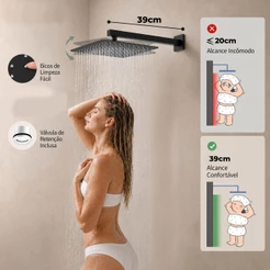 Chuveiro Para Banheiro Grande Chuveiro Quadrado Moderno Luxo Preto 20x20 Aço Inox de Piscina