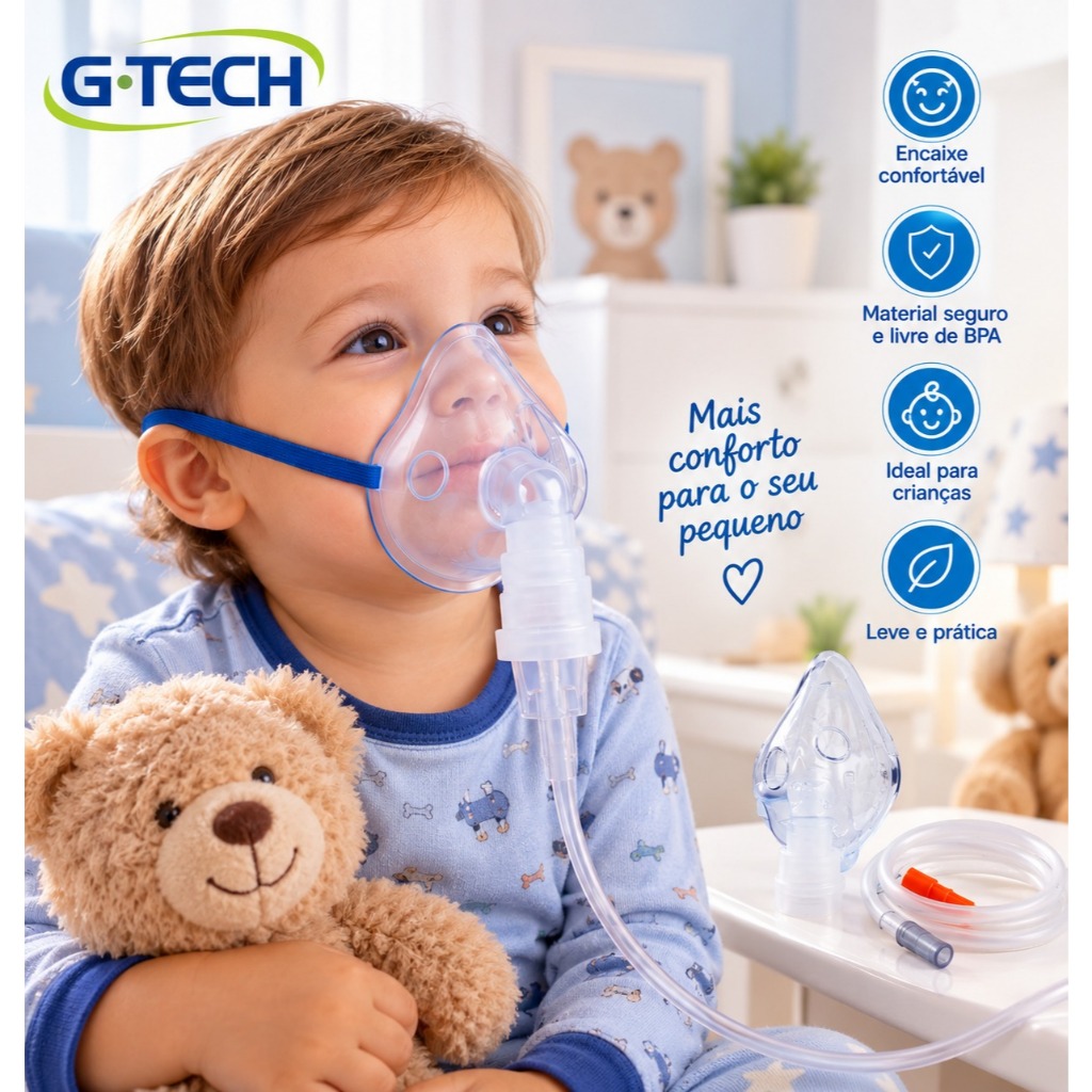 Máscara para Inalador e Nebulizador Infantil + Câmara Nebulização -G Tech