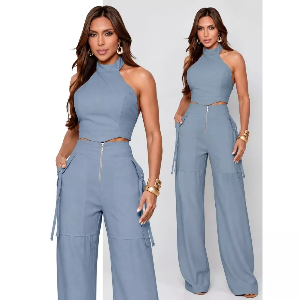 Conjunto Alfaiataria Blusa Cropped e Calça