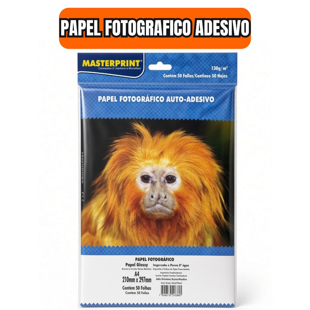 Papel Fotográfico à Prova D'água Adesivo A4 Glossy 130g Brilhante Masterprint 50 Folhas
