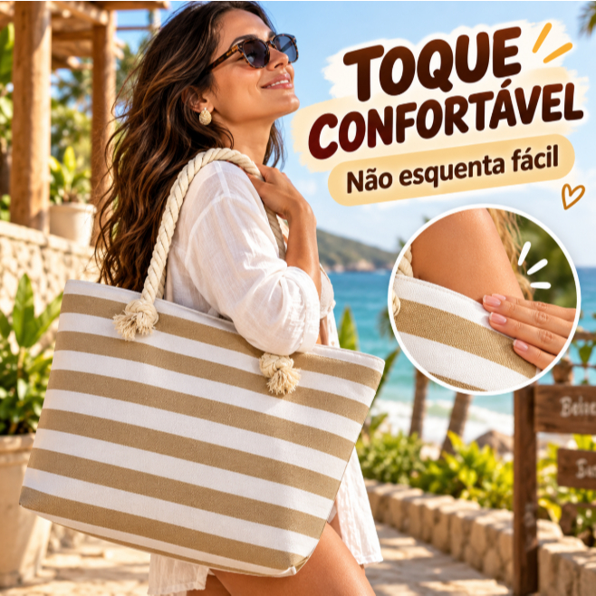 Bolsa de Praia Listrada Grande Capacidade Resistente à Umidade com Alça de Corda Ideal para Passeios na Praia