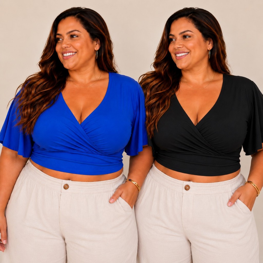 Kit 2 Cropped Feminino Plus Size Blusinha Canelada Look Essencial Blusa Camisa Conforto Camiseta