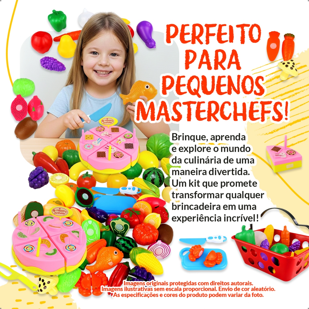 Brinquedo Educativo Cozinha Infantil Com Bolo Frutas De Encaixe E Acessórios — imagem 2 de 2
