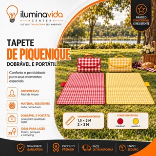 Toalha de Piquenique Dobrável Impermeável com Alça Portátil Grande  2x2m Dobrável Praia Camping