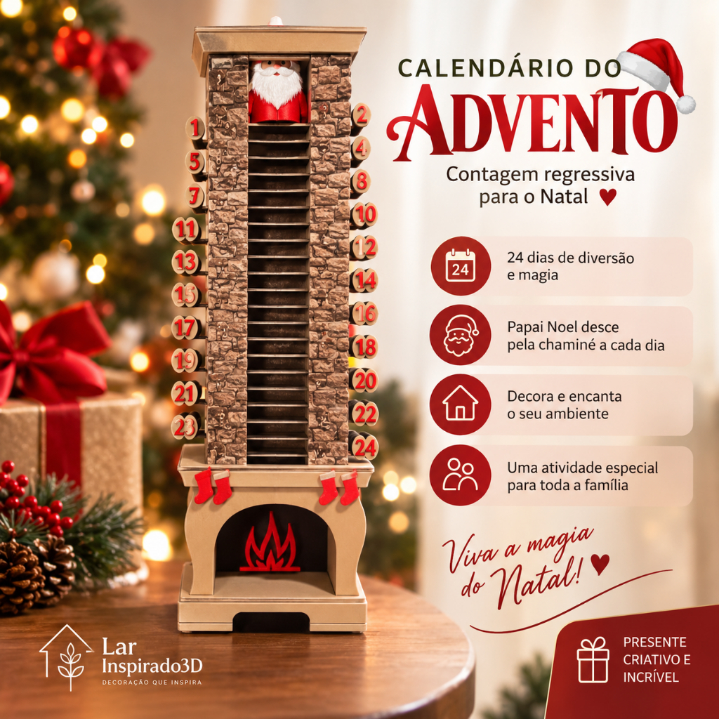 CALENDÁRIO DO ADVENTO 🎄 24 dias de contagem para o Natal Papai Noel desce pela chaminé a cada dia