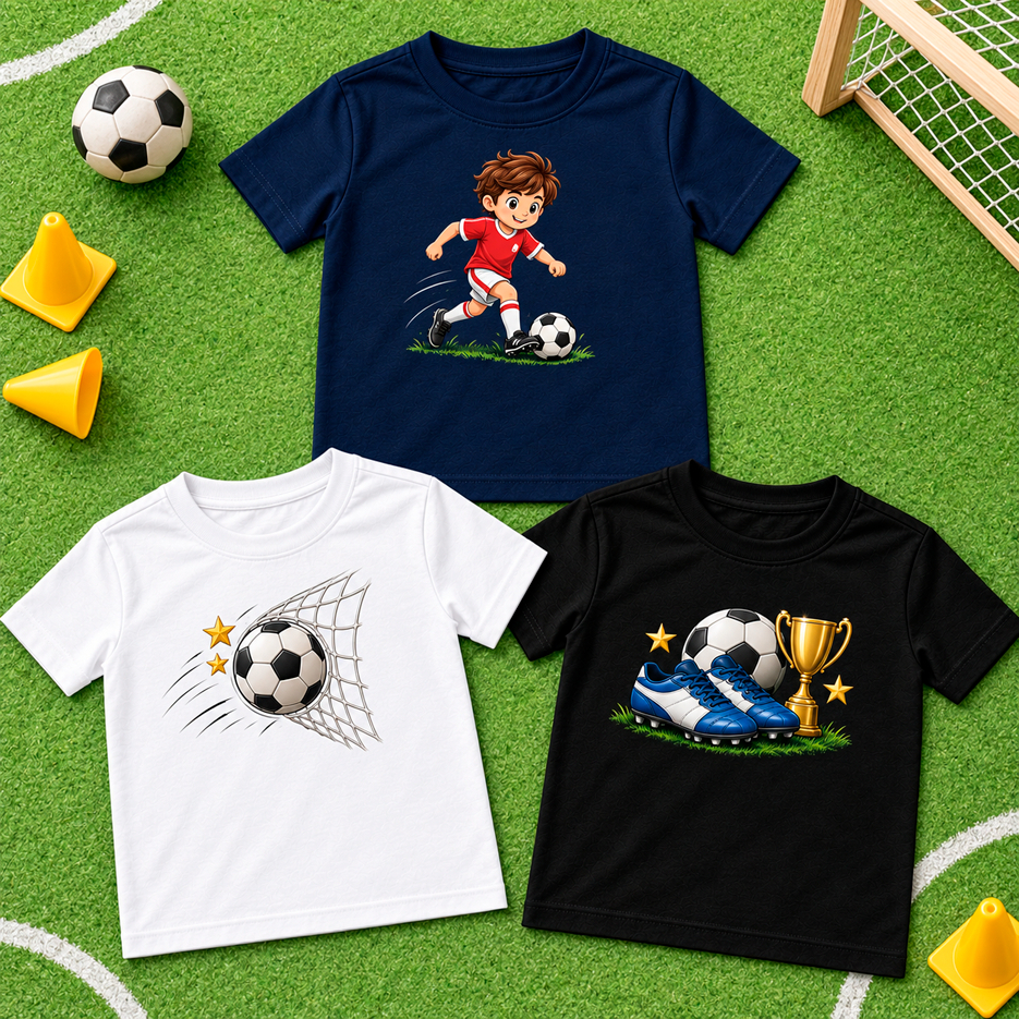 Kit 3 Camisetas Masculina Infantil Juvenil Estampadas Futebol Campeão | T-Shirt Menino Moderna Casual Algodão