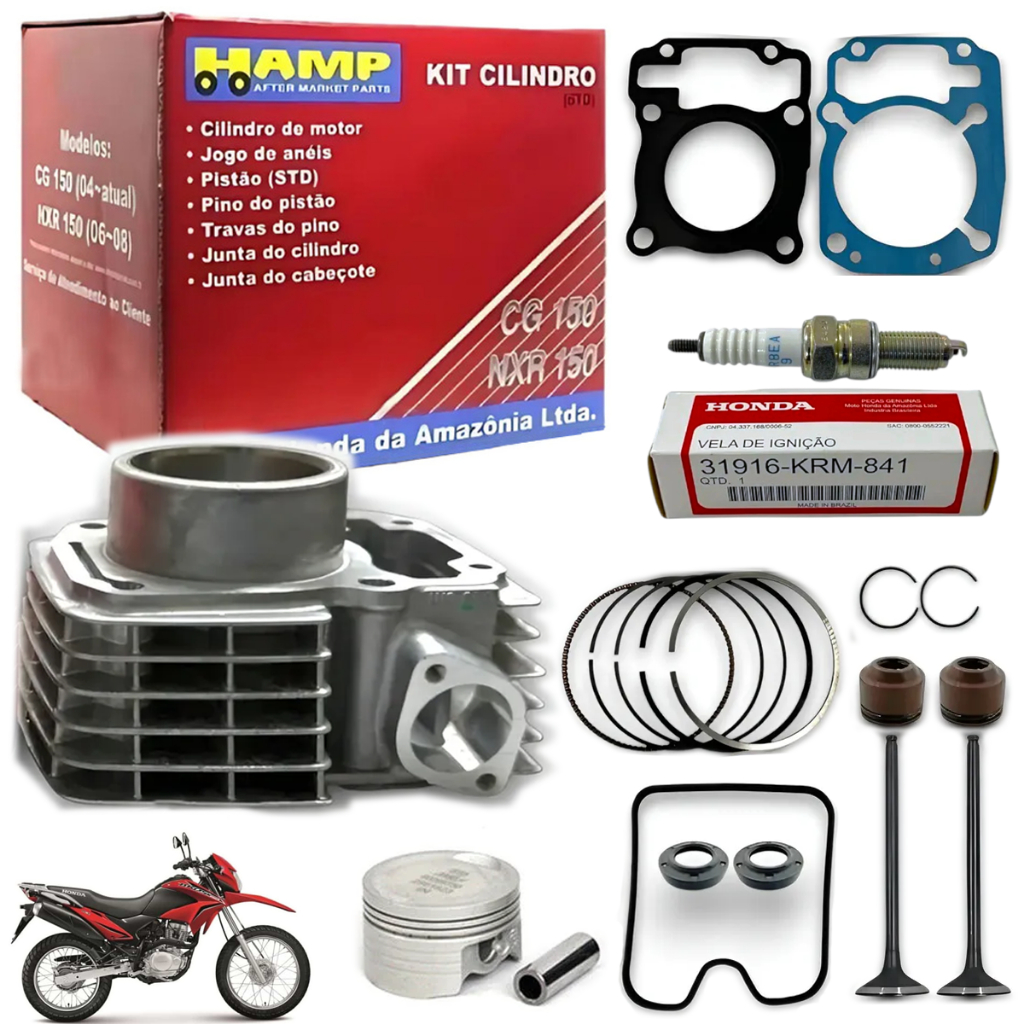 Kit Cilindro Motor 150 COMPLETO com Vela - Original Honda - Titan Fan NXR Bros 150 com BRINDES