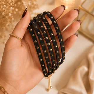 KIT COM 2 COLAR CHOKER PRETA COM TACHAS DOURADAS | ESTILO WESTERN COUNTRY 🌵🤠B32