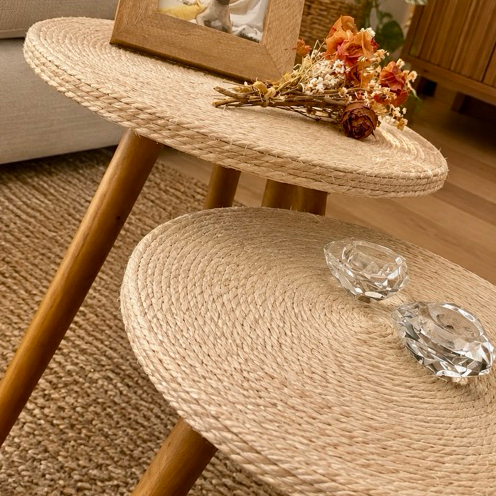 Mesa mesinhas lateral e canto em Sisal natural