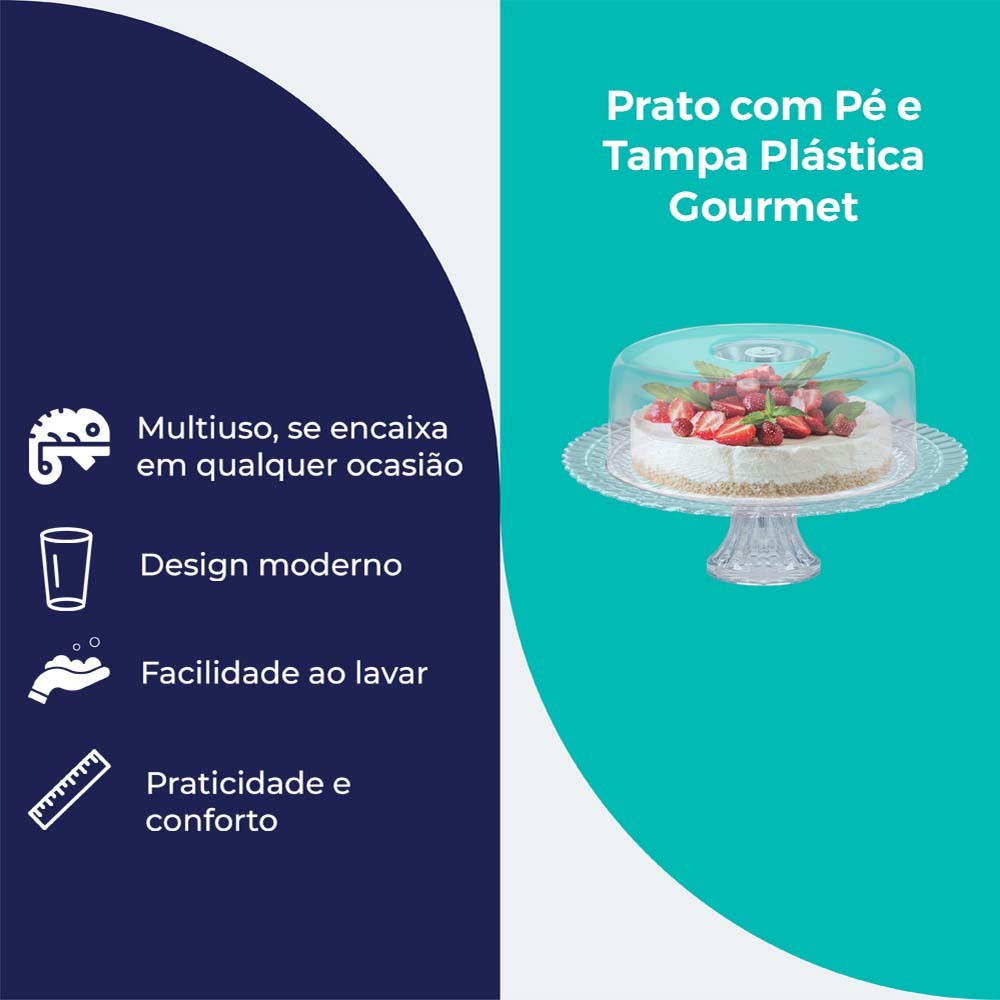 Boleira de Vidro Com Pé e Tampa Acrílica Gourmet Suporte Para Bolo Doces e Sobremesas - Ruvolo · foto 2