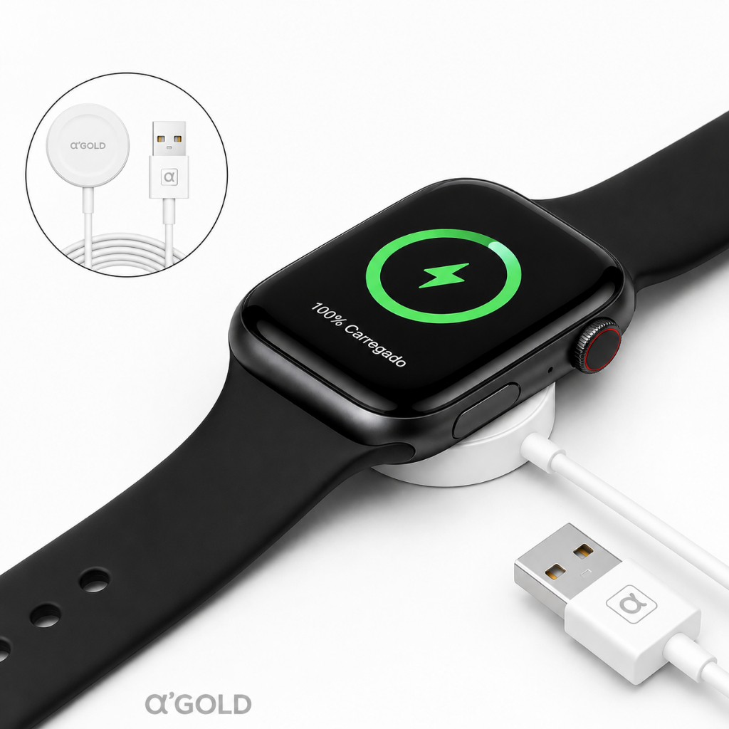 Cabo Carregador Magnético A´Gold para Apple Watch Séries 3-6 SE Indução USB