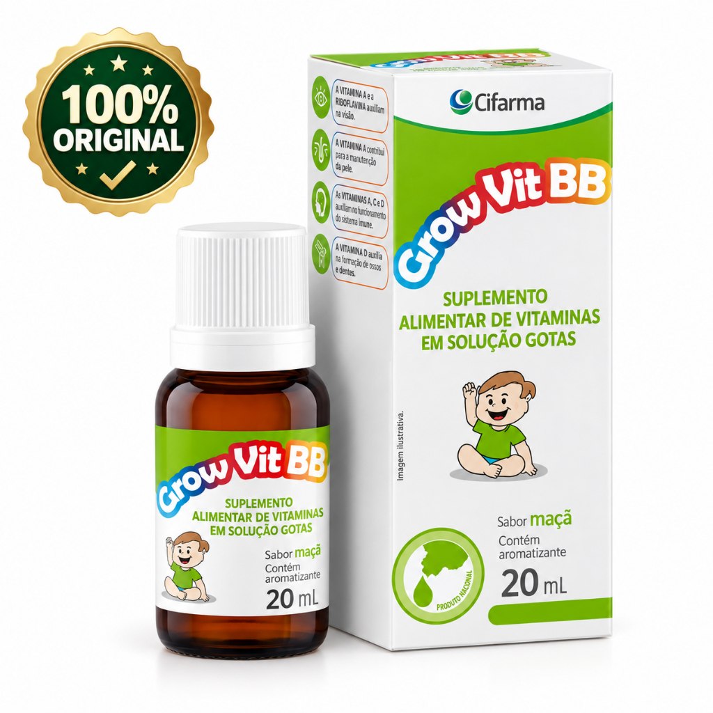 Polivitamínico Grow Vit Bb 20ml Solução Infantil Sabor Maçã