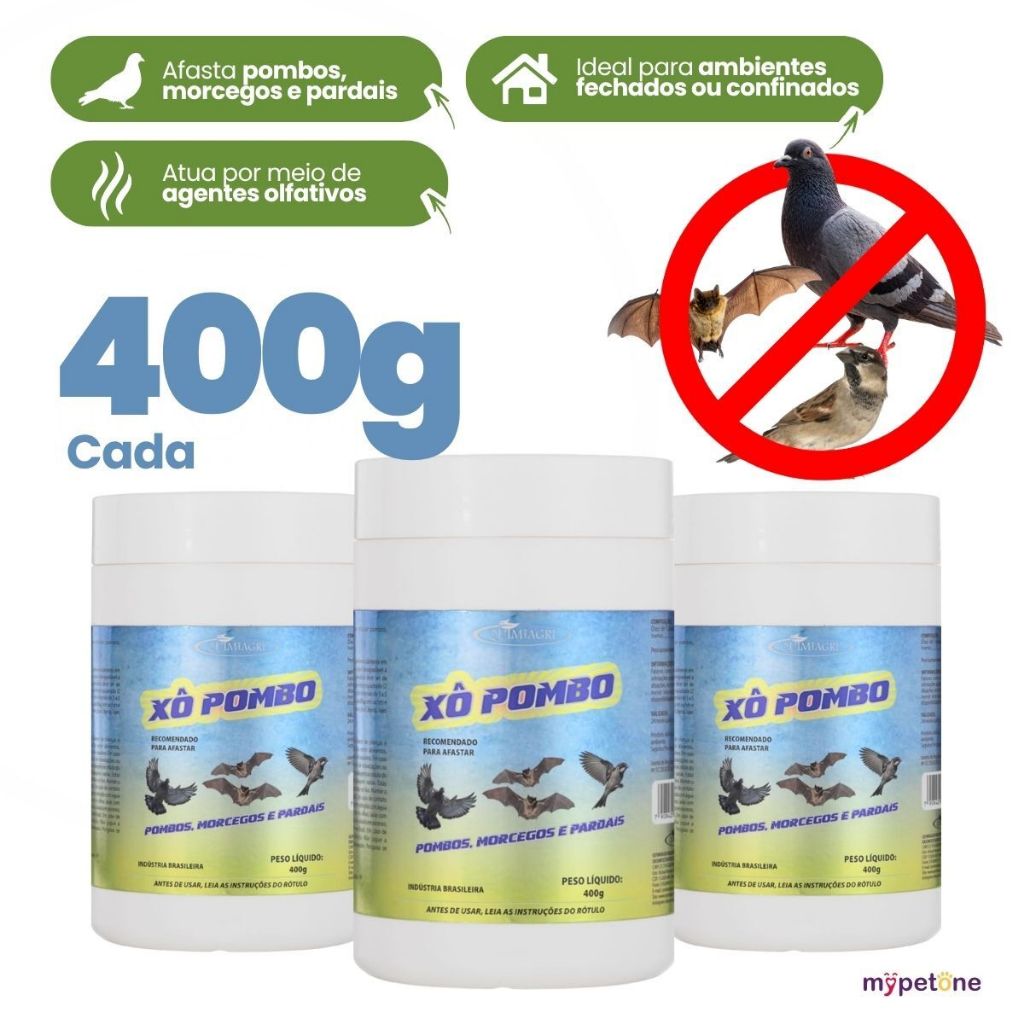 Kit 3 Xô Pombo Pastilha Repelente Pombos, Morcegos, Pardal - 400 g