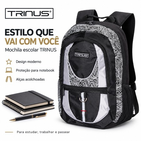 Mochila Estilosa Escolar Feminina Masculina Resistente Trinus