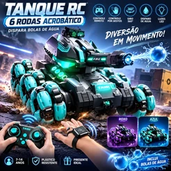 Tanque Controle Remoto 6 Rodas RC com Gestos Dispara Bolas de Água Carro Acrobático Infantil