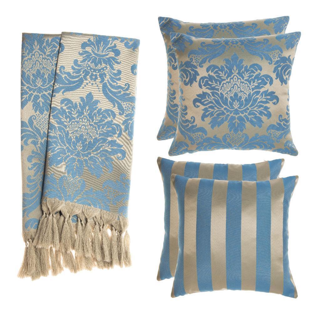 Kit 1 Manta Xale para Sofás e Poltronas Em Tecido Jacquard + 2 Capas De Almofada Varias Cores