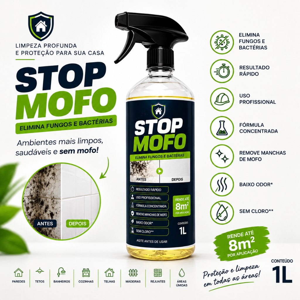 Spray Stop Mofo Antifungo Mata Mofo Bolor Parede Teto Armário Limpeza 1Litro/500ml Uso Doméstico/Profissional