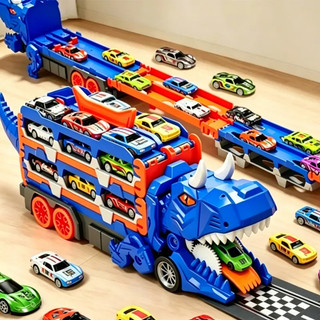 Caminhão Dinossauro Pista Com Carrinhos Maleta Transporte Carreta Original Menino Criança Infantil