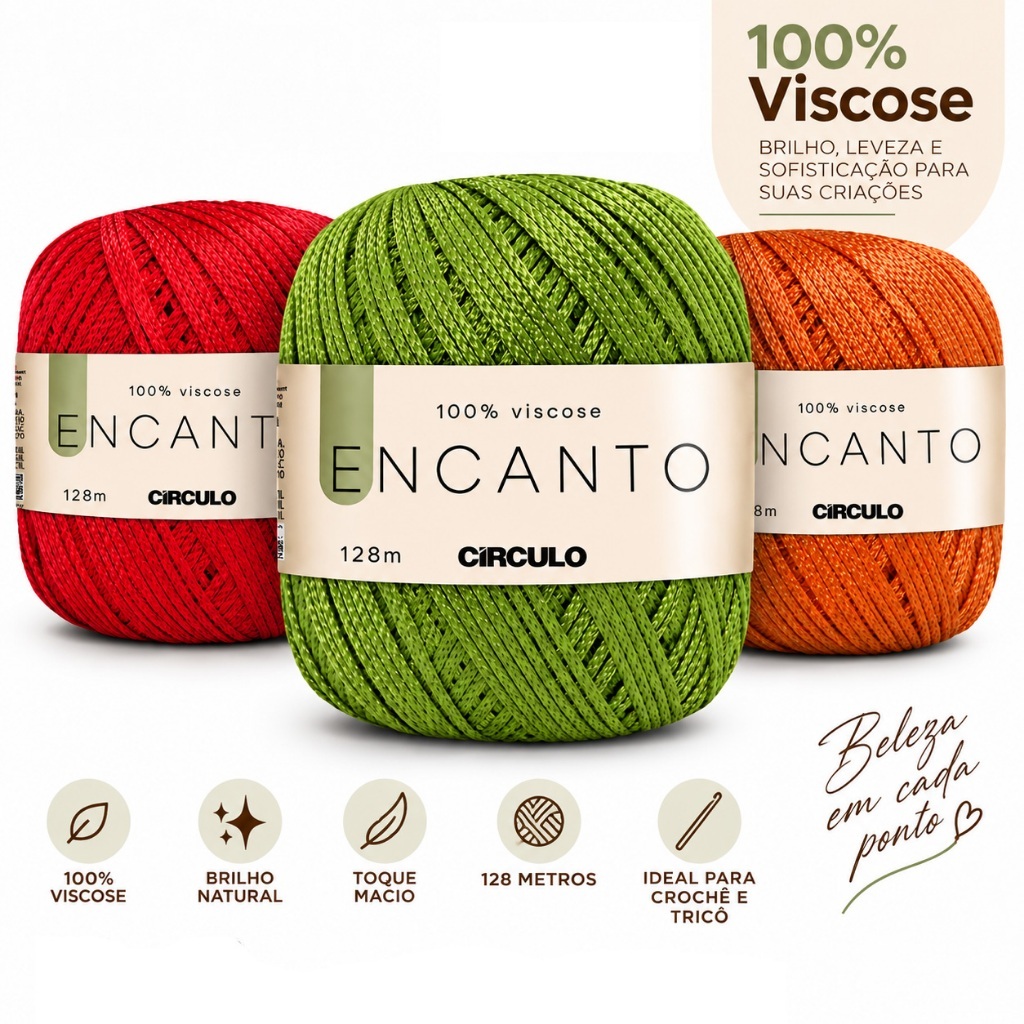 Linha Encanto Circulo 128m para Crochê e Tricô 100% Viscose - Cores