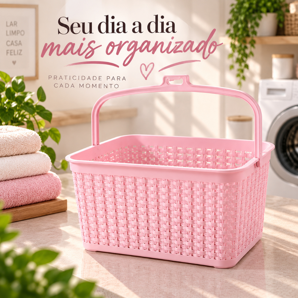 Cesto com Alça Multiuso Prendedores de Roupas Plástico Reforçado com Trama