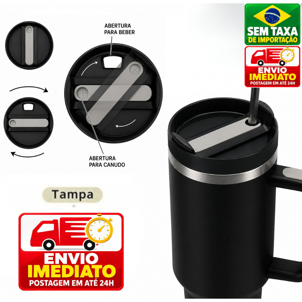 Tampa Antivazamento para Copo Térmico 1200ml Preto