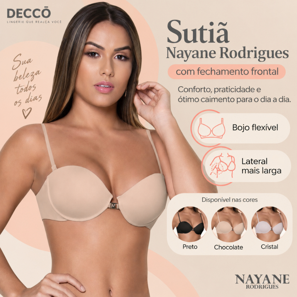 Sutia Sutien Com Bojo Tomara Que Caia Com Fecho Frontal e Alcas Ajustaveis e Removiveis em Silicone