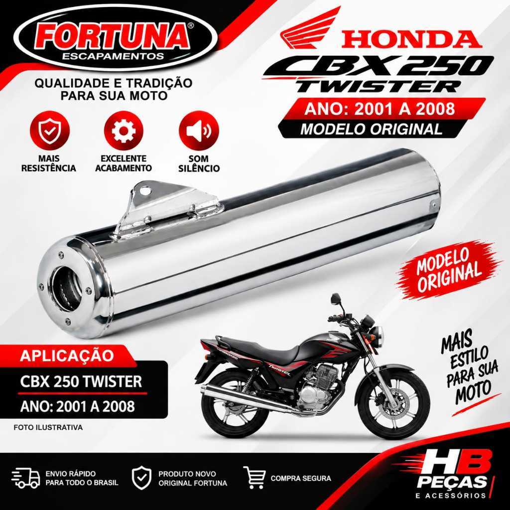 Escapamento Ponteira Twister 250 Modelo Original Fortuna Ano 2001 Até 2008 Cromado Silencioso